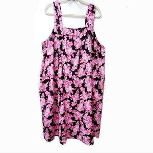 Dreams & Co Pink Black Floral Cotton Blend Sundress Side Pockets Size 2XL